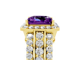 Yellow gold Princess Cut Halo Amethyst Ring with Split Shank and Four-Prong Setting_5