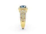 Yellow gold Princess Cut Halo Aquamarine Ring with Split Shank and Four-Prong Setting_2