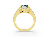 Yellow gold Princess Cut Halo Aquamarine Ring with Split Shank and Four-Prong Setting_3