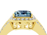 Yellow gold Princess Cut Halo Aquamarine Ring with Split Shank and Four-Prong Setting_4