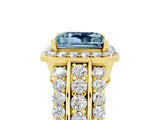 Yellow gold Princess Cut Halo Aquamarine Ring with Split Shank and Four-Prong Setting_5