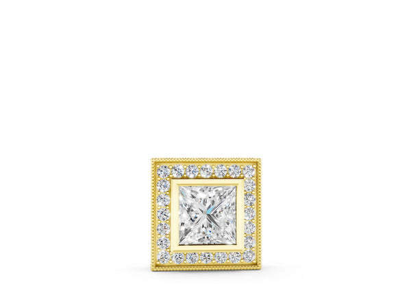 Yellow gold Princess Cut Halo Bezel Pendant