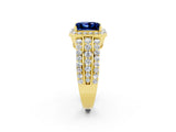 Yellow gold Princess Cut Halo Blue Sapphire Ring with Split Shank and Four-Prong Setting_2