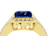 Yellow gold Princess Cut Halo Blue Sapphire Ring with Split Shank and Four-Prong Setting_4