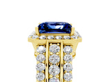 Yellow gold Princess Cut Halo Blue Sapphire Ring with Split Shank and Four-Prong Setting_5
