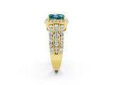 Yellow gold Princess Cut Halo Blue Topaz Ring with Split Shank and Four-Prong Setting_2