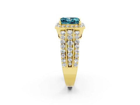 Yellow gold Princess Cut Halo Blue Topaz Ring with Split Shank and Four-Prong Setting_2