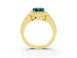 Yellow gold Princess Cut Halo Blue Topaz Ring with Split Shank and Four-Prong Setting_3
