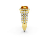 Yellow gold Princess Cut Halo Citrine Ring with Split Shank and Four-Prong Setting_2