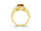 Yellow gold Princess Cut Halo Citrine Ring with Split Shank and Four-Prong Setting_3