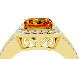 Yellow gold Princess Cut Halo Citrine Ring with Split Shank and Four-Prong Setting_4