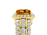 Yellow gold Princess Cut Halo Citrine Ring with Split Shank and Four-Prong Setting_5
