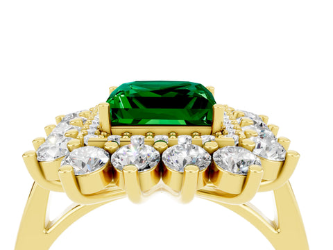 Yellow gold Princess Cut Halo Cluster Diamond Ring with Pave Band and Four-Prong Setting_10