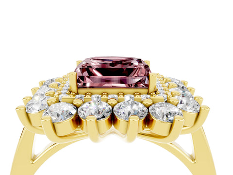 Yellow gold Princess Cut Halo Cluster Diamond Ring with Pave Band and Four-Prong Setting_10
