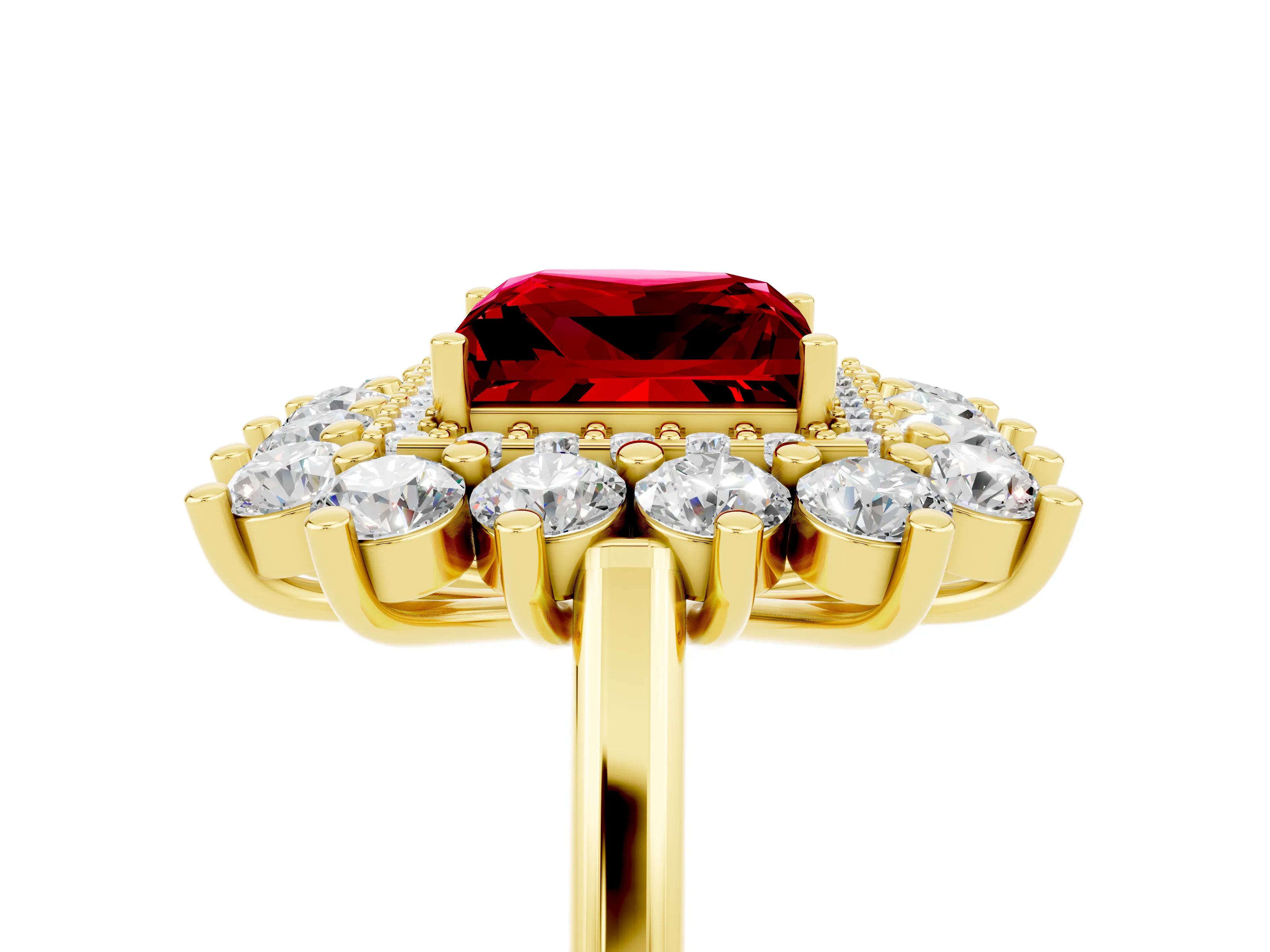 Yellow gold Princess Cut Halo Cluster Diamond Ring with Pave Band and Four-Prong Setting_11