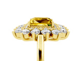 Yellow gold Princess Cut Halo Cluster Diamond Ring with Pave Band and Four-Prong Setting_11