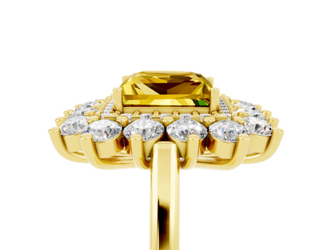 Yellow gold Princess Cut Halo Cluster Diamond Ring with Pave Band and Four-Prong Setting_11