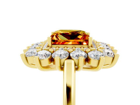Yellow gold Princess Cut Halo Cluster Diamond Ring with Pave Band and Four-Prong Setting_11