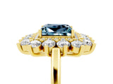 Yellow gold Princess Cut Halo Cluster Diamond Ring with Pave Band and Four-Prong Setting_11