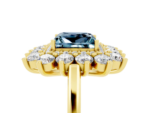 Yellow gold Princess Cut Halo Cluster Diamond Ring with Pave Band and Four-Prong Setting_11