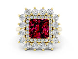 Yellow gold Princess Cut Halo Cluster Diamond Ring with Pave Band and Four-Prong Setting_12