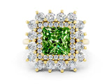 Yellow gold Princess Cut Halo Cluster Diamond Ring with Pave Band and Four-Prong Setting_12