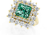 Yellow gold Princess Cut Halo Cluster Diamond Ring with Pave Band and Four-Prong Setting_13