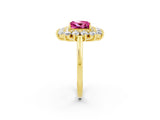 Yellow gold Princess Cut Halo Cluster Diamond Ring with Pave Band and Four-Prong Setting_14