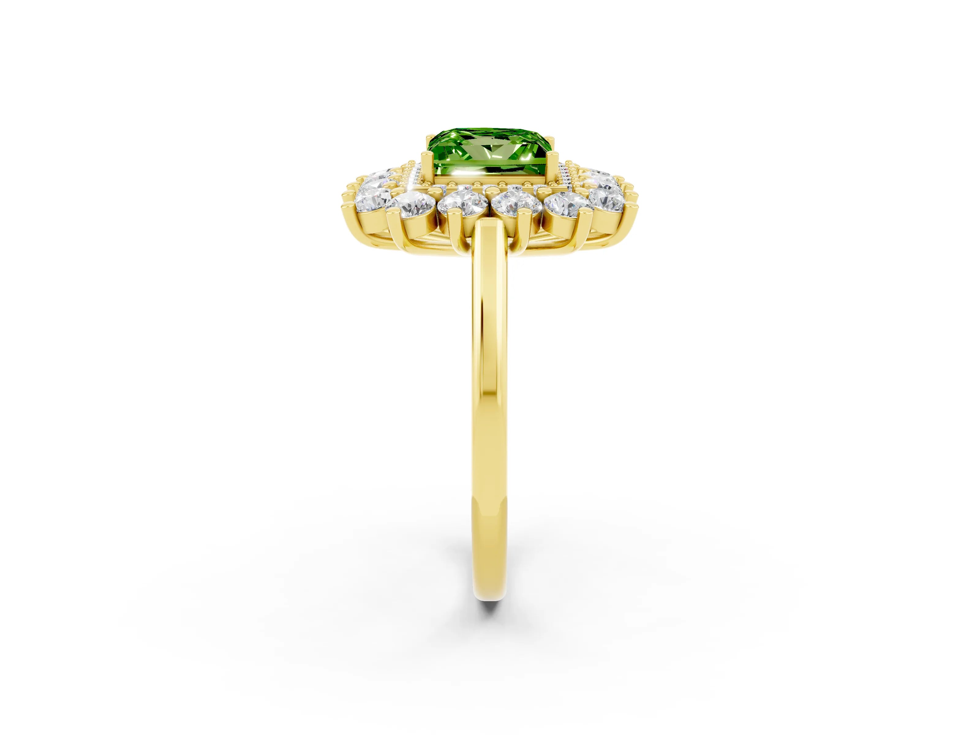 Yellow gold Princess Cut Halo Cluster Diamond Ring with Pave Band and Four-Prong Setting_14