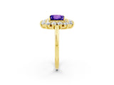 Yellow gold Princess Cut Halo Cluster Diamond Ring with Pave Band and Four-Prong Setting_14