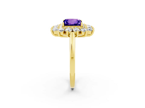 Yellow gold Princess Cut Halo Cluster Diamond Ring with Pave Band and Four-Prong Setting_14