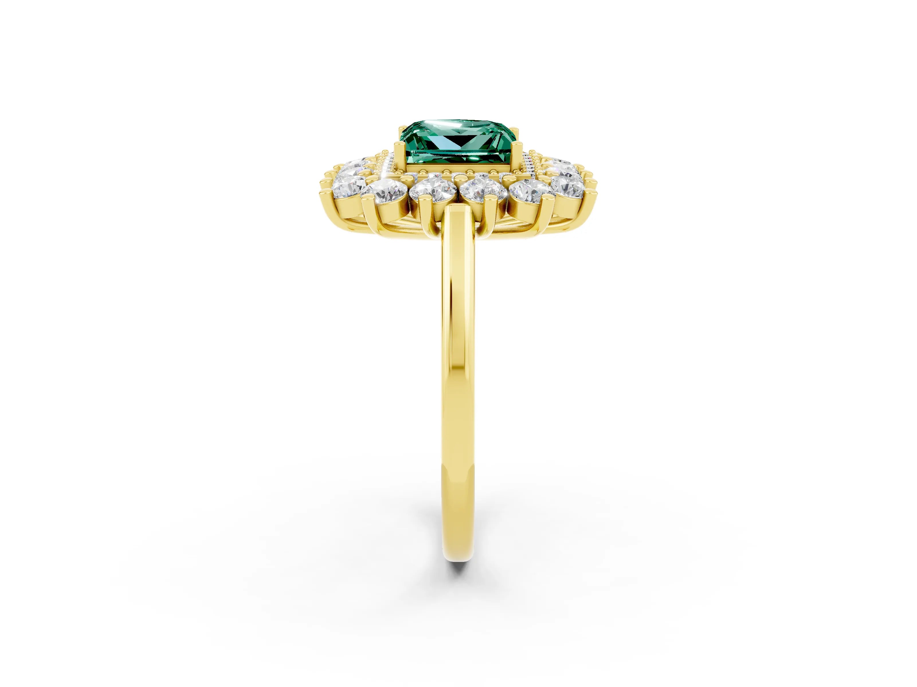 Yellow gold Princess Cut Halo Cluster Diamond Ring with Pave Band and Four-Prong Setting_14