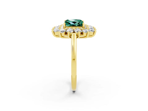 Yellow gold Princess Cut Halo Cluster Diamond Ring with Pave Band and Four-Prong Setting_14