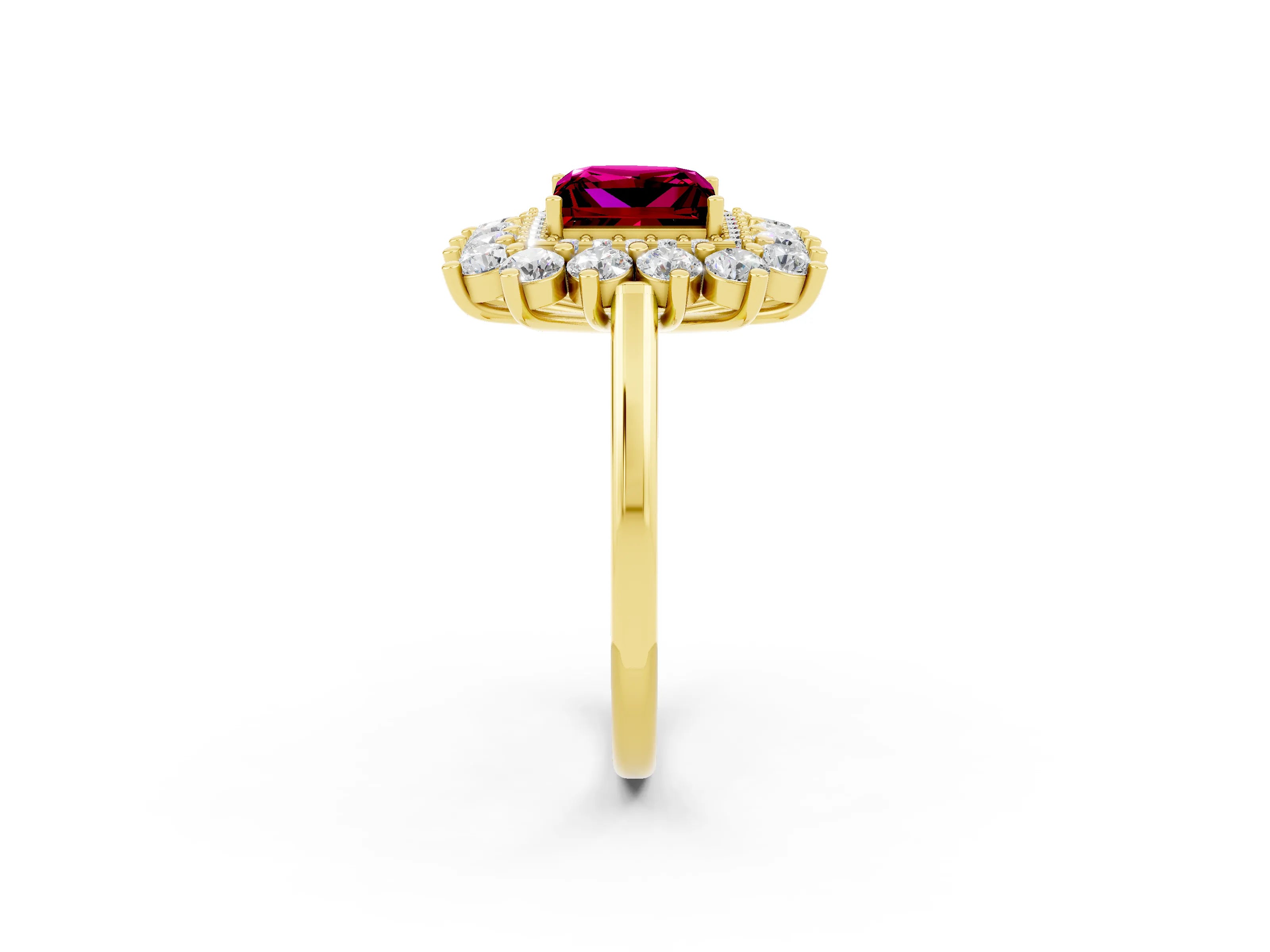 Yellow gold Princess Cut Halo Cluster Diamond Ring with Pave Band and Four-Prong Setting_14