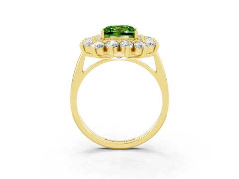 Yellow gold Princess Cut Halo Cluster Diamond Ring with Pave Band and Four-Prong Setting_15