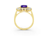 Yellow gold Princess Cut Halo Cluster Diamond Ring with Pave Band and Four-Prong Setting_15