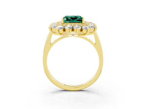 Yellow gold Princess Cut Halo Cluster Diamond Ring with Pave Band and Four-Prong Setting_15