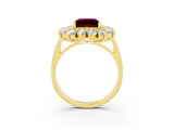 Yellow gold Princess Cut Halo Cluster Diamond Ring with Pave Band and Four-Prong Setting_15