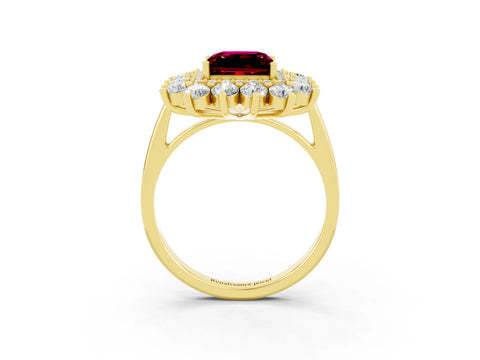 Yellow gold Princess Cut Halo Cluster Diamond Ring with Pave Band and Four-Prong Setting_15