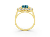 Yellow gold Princess Cut Halo Cluster Diamond Ring with Pave Band and Four-Prong Setting_15