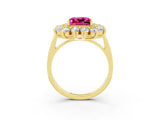 Yellow gold Princess Cut Halo Cluster Diamond Ring with Pave Band and Four-Prong Setting_15