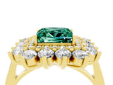 Yellow gold Princess Cut Halo Cluster Diamond Ring with Pave Band and Four-Prong Setting_16