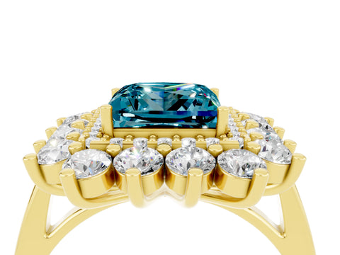 Yellow gold Princess Cut Halo Cluster Diamond Ring with Pave Band and Four-Prong Setting_16