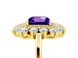Yellow gold Princess Cut Halo Cluster Diamond Ring with Pave Band and Four-Prong Setting_17
