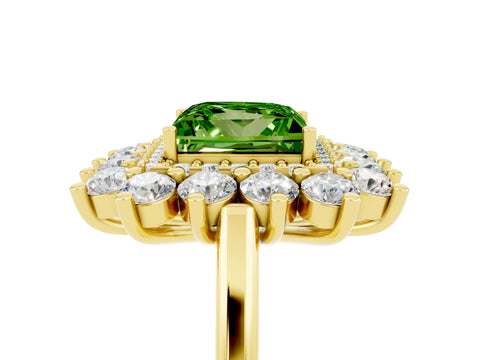 Yellow gold Princess Cut Halo Cluster Diamond Ring with Pave Band and Four-Prong Setting_17