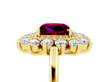 Yellow gold Princess Cut Halo Cluster Diamond Ring with Pave Band and Four-Prong Setting_17