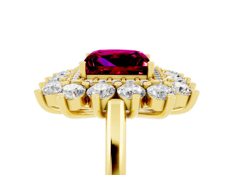 Yellow gold Princess Cut Halo Cluster Diamond Ring with Pave Band and Four-Prong Setting_17