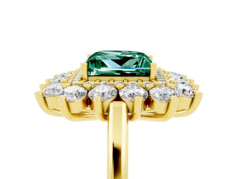 Yellow gold Princess Cut Halo Cluster Diamond Ring with Pave Band and Four-Prong Setting_17
