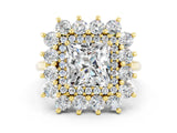 Yellow gold Princess Cut Halo Cluster Diamond Ring with Pave Band and Four-Prong Setting_18