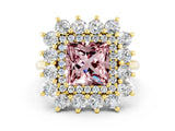 Yellow gold Princess Cut Halo Cluster Diamond Ring with Pave Band and Four-Prong Setting_18